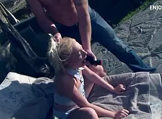 Blonde slut gets her ass fucked hard with toys and blowjob!