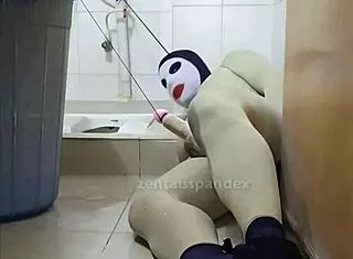 Zentai Slave Penis Toilet Bondage
