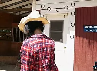 Curvy black milf Briana Ashley strips on farm