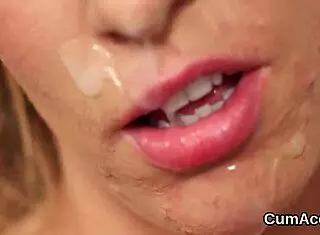 Nasty Beauty Gets Cum Shot on Face, Eats All Ejaculate
