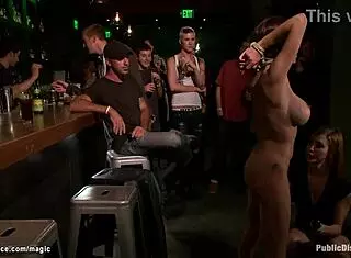 Huge boobs babe gets tightly fucked in public, feeling the bdsm pain.