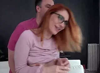 Redhead hottie rides and gets spanked, feet covered in cum from wanking