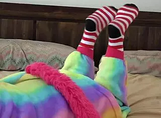 Wow, Check Those Striped Socks in Wild Cosplay Striptease!