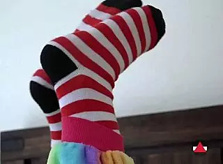 Wow, Check Those Striped Socks in Wild Cosplay Striptease!