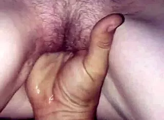 Wife fingering herself to squirt and creampie