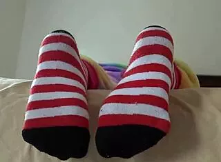 Wow, Check Those Striped Socks in Wild Cosplay Striptease!