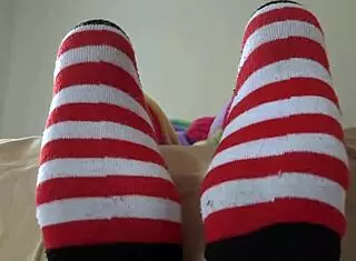 Wow, Check Those Striped Socks in Wild Cosplay Striptease!
