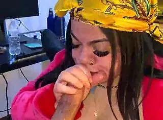 Sloppy head from Sprinkles, she sucks monster cock with ass in view, babe moaning