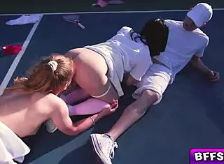 Besties Get Tennis Lesson from Stud They Want to Fuck