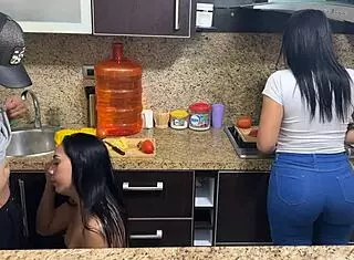 Mother-in-law cooking in bikini with open ass for her perverted stepson