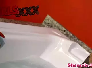 Bathing Solo Shemale Jerks Off And Masturbates