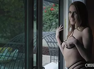 horny lesbians jillian and cadence do striptease then lick and finger in stockings