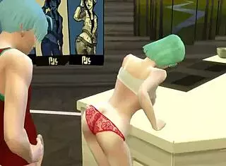 In Dragon Ball porn, Bulma cooks in sexy clothes, almost naked, then fucks hard when dad leaves, pleasing son like a slut in NTR.