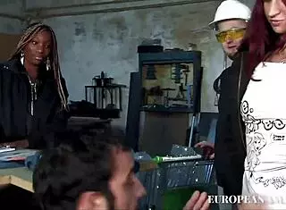 black and white girls have fun with two guys