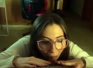 Girl with GLASSES RIDES in POV, DOGGYSTYLE, BLOWJOB, CUMSHOT.