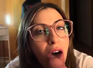 Girl with GLASSES RIDES in POV, DOGGYSTYLE, BLOWJOB, CUMSHOT.