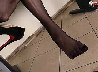 Ebony Secretary Squirts On Desk