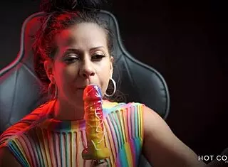 Sexy Latina Sucks Huge Dick Lollipop and Delivers Dirty Talk Orgasm