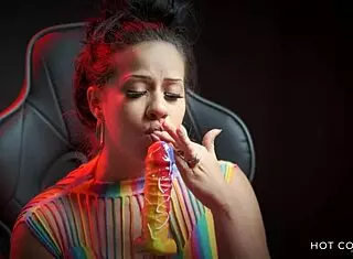 Sexy Latina Sucks Huge Dick Lollipop and Delivers Dirty Talk Orgasm