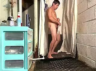 gay enema and shower masturbation leads to cum in extreme fetish