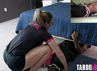 Cory chase fucks the coach's wife with big black cock in taboo interracial scene.
