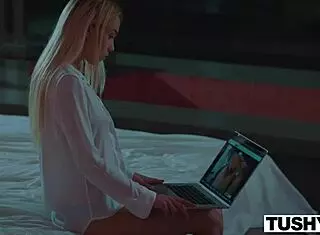 blonde tushy model uses butt plug to get managers attention