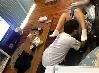 perverted girlfriend licks dick as boyfriend returns 😈