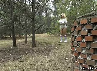 Blonde gets bound and flashed in public downtown