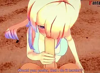 Kokomi in bikini gives steamy blowjob in Genshin Impact clip. Her cute anime face gets covered in hot action.