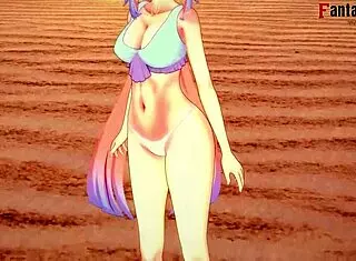 Kokomi in bikini gives steamy blowjob in Genshin Impact clip. Her cute anime face gets covered in hot action.