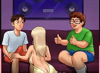 Blonde gets facial in summertime saga party 😎