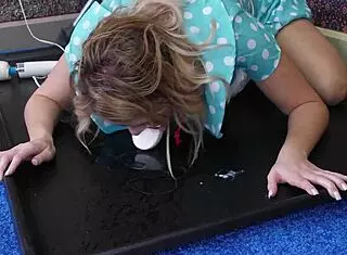 That blonde babe is getting her throat fucked rough with domination and choking