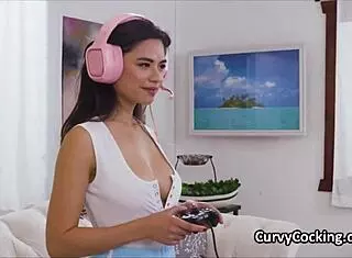 Busty Gamer Swaps Controller For Fun
