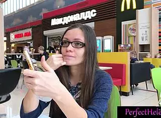 hot teen swallows stranger's cum at resort 😋