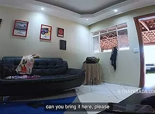 couldn't resist and banged the delivery guy with a massive cock - real amateur footage with english subtitles.