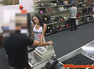 Latina amateur rides cock in pawnshop for cash and gets facial