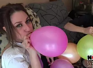 Blonde And Brunette Teens Feel Erotic Pleasure With Balloon