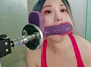 He DEEPTHROATS the dildo machine like a pro in this homemade session