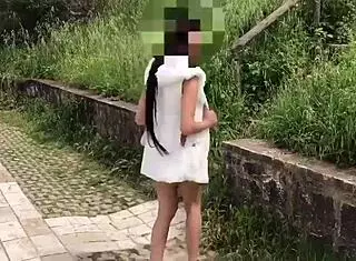 Public flashing walking around in my white outfit - skysexfree
