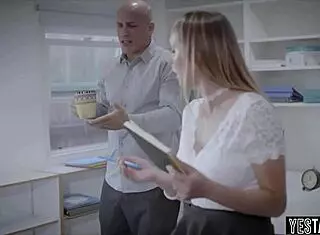 Yo, office harassment turns steamy with this hot blonde MILF bent over!