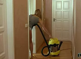 horny housewife riding plumber's cock hard