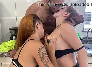Mr K Dominates Girls with Double Blowjob in Kitchen