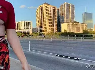 Wind Exposes Tiny Shirt In Public POV