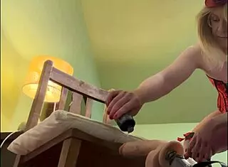 Alikat2 Plays With Dildo On Oak Chair