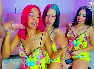 these girls with colorful hair are giving amazing blowjobs on webcam! 😍