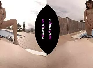 Vr Young Neighbor Enters Community Pool for Outdoor Fun.