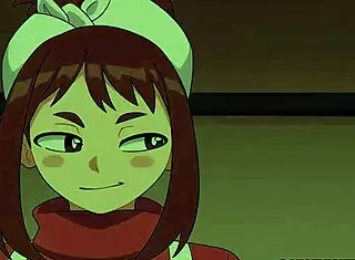 In this anime, Ochako gets her pussy licked and assfucked by monster cock