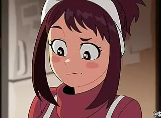 In this anime, Ochako gets her pussy licked and assfucked by monster cock