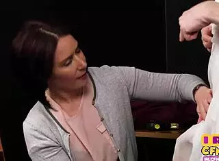 cfnm femdom milf wanks cock for cum on stockings