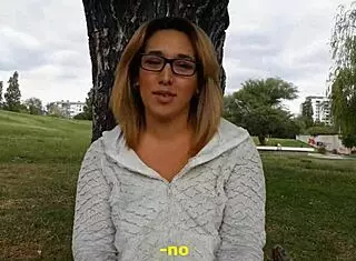 Blonde flashes small tits and shaved pussy outdoors for cash